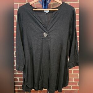 Avenue Black Button-Detail Linen Blend Tunic Top 14 16